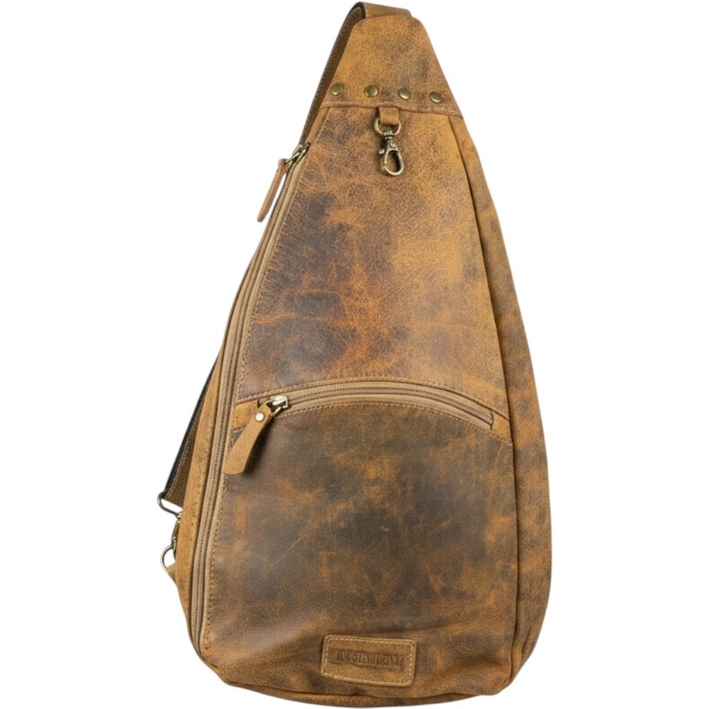 Myra Bag Distressed Brown Leather Sling Bag Studded Crossbody Backpack NEW